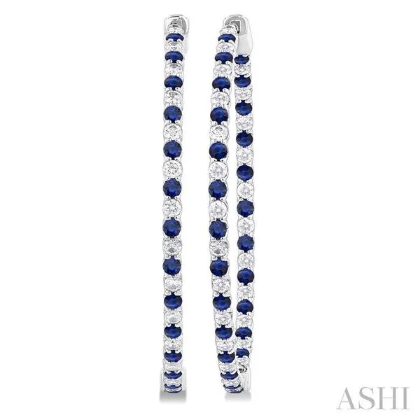 1.9 MM Round Cut Sapphire and 1 1/2 Ctw Round Cut Diamond Precious Inside-Out Alternating Hoop Earrings in 14K White Gold Hart's Jewelers Grants Pass, OR