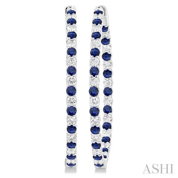 2.5 MM Round Cut Sapphire and 2 1/2 Ctw Round Cut Diamond Precious Inside-Out Alternating Hoop Earrings in 14K White Gold Hart's Jewelers Grants Pass, OR
