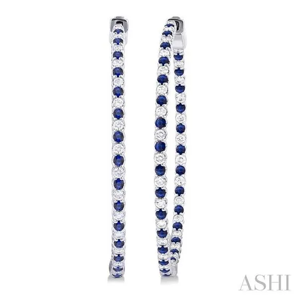 1.6 MM Round Cut Sapphire and 1 Ctw Round Cut Diamond Precious Inside-Out Alternating Hoop Earrings in 14K White Gold Hart's Jewelers Grants Pass, OR