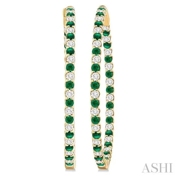 2.3 MM Emerald and Alternating 2 1/2 Ctw Round Cut Inside-Out Diamond Precious Hoop Earrings in 14K Yellow Gold Hart's Jewelers Grants Pass, OR