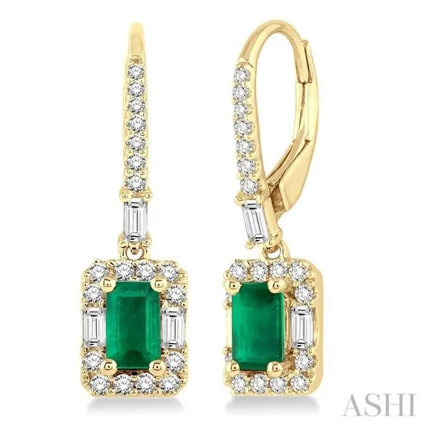 5x3 MM Octagon Cut Emerald and 1/2 Ctw Round Cut Diamond Precious Earrings in 14K Yellow Gold Hart's Jewelers Grants Pass, OR