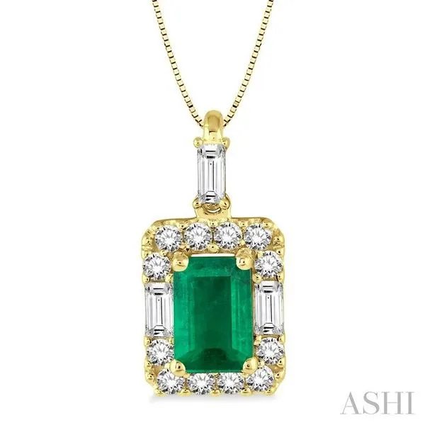 6x4 MM Octagon Cut Emerald and 1/3 Ctw Round Cut Diamond Precious Pendant in 14K Yellow Gold with Chain Hart's Jewelers Grants Pass, OR