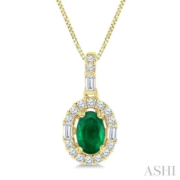 6x4 MM Oval Shape Emerald and 1/4 Ctw Diamond Precious Pendant in 14K Yellow Gold with Chain Hart's Jewelers Grants Pass, OR