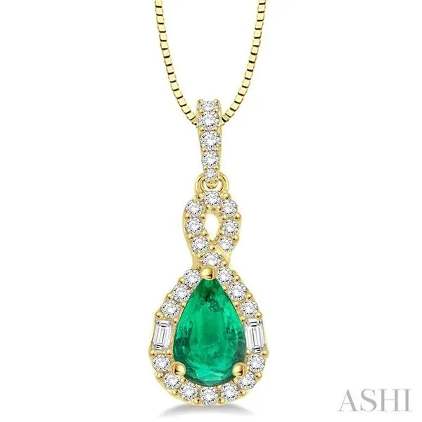 7x5 MM Pear Shape Emerald and 1/3 Ctw Diamond Precious Pendant in 14K Yellow Gold with Chain Hart's Jewelers Grants Pass, OR