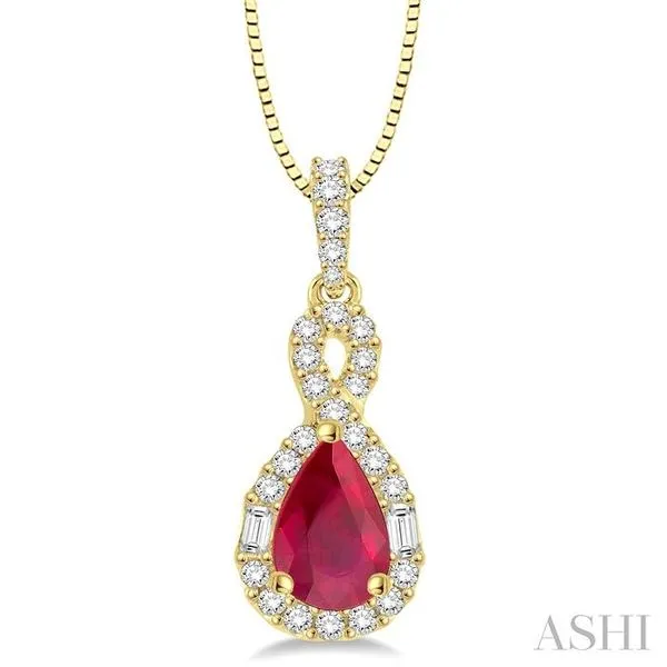 7x5 MM Pear Shape Ruby and 1/3 Ctw Diamond Precious Pendant in 14K Yellow Gold with Chain Hart's Jewelers Grants Pass, OR
