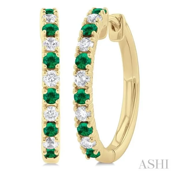 1.80 MM Round Shape Emerald and 1/4 Ctw Round Cut Diamond Precious Hoop Earring in 10K Yellow Gold Hart's Jewelers Grants Pass, OR