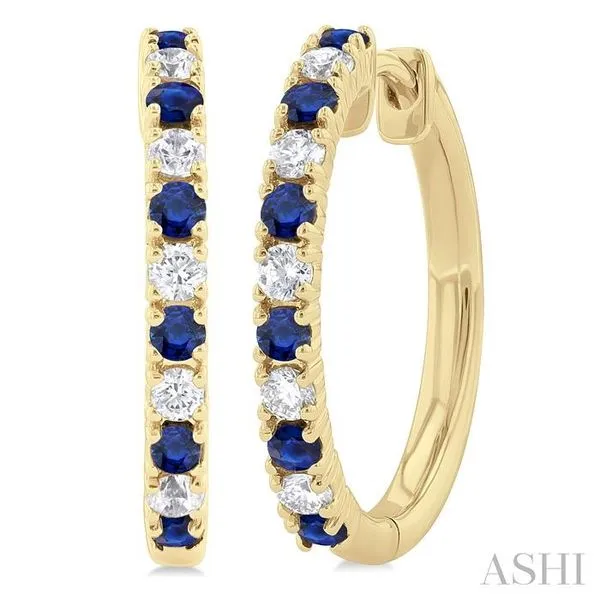 1.80 MM Round Shape Sapphire and 1/4 Ctw Round Cut Diamond Precious Hoop Earring in 10K Yellow Gold Hart's Jewelers Grants Pass, OR