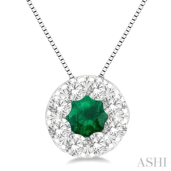 3.8 MM Emerald and 1/3 Ctw Round Cut Lovebright Diamond Precious Pendant With Chain in 14K White Gold Hart's Jewelers Grants Pass, OR