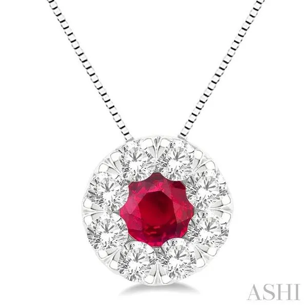 3.8 MM Ruby and 1/3 Ctw Round Cut Lovebright Diamond Precious Pendant With Chain in 14K White Gold Hart's Jewelers Grants Pass, OR
