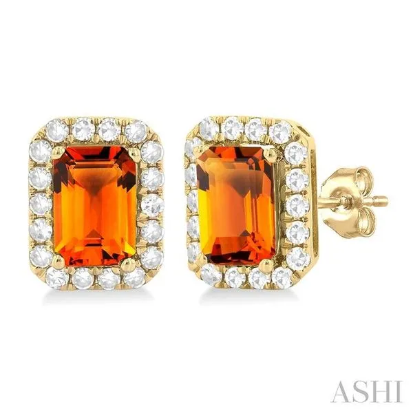 6x4 MM Octagonal Shape Citrine and 1/4 Ctw Round Cut Diamond Halo Semi-Precious Stud Earrings in 14K Yellow Gold Hart's Jewelers Grants Pass, OR