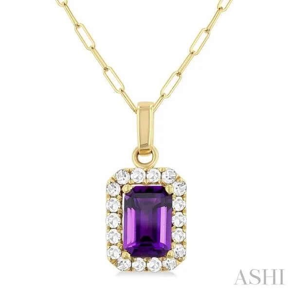 6x4 MM Octagonal Shape Amethyst and 1/6 Ctw Round Cut Diamond Halo Semi-Precious Pendant with Chain in 14K Yellow Gold Hart's Jewelers Grants Pass, OR