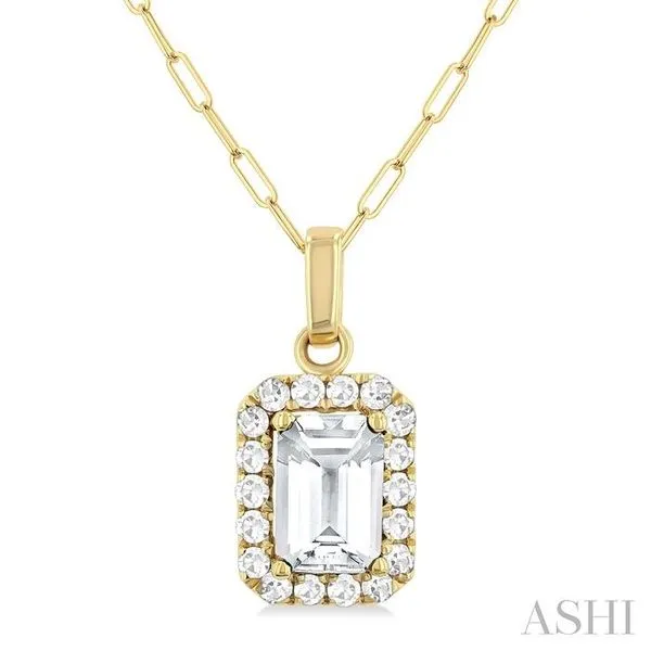 6x4 MM Octagonal Shape White Topaz and 1/6 Ctw Round Cut Diamond Halo Semi-Precious Pendant with Chain in 14K Yellow Gold Hart's Jewelers Grants Pass, OR