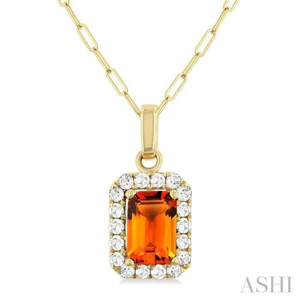 6x4 MM Octagonal Shape Citrine and 1/6 Ctw Round Cut Diamond Halo Semi-Precious Pendant with Chain in 10K Yellow Gold Hart's Jewelers Grants Pass, OR