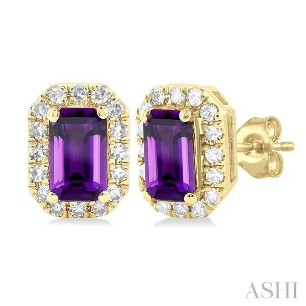 5x3 MM Octagonal Shape Amethyst and 1/8 Ctw Single Cut Diamond Halo Semi-Precious Stud Earrings in 10K Yellow Gold Hart's Jewelers Grants Pass, OR