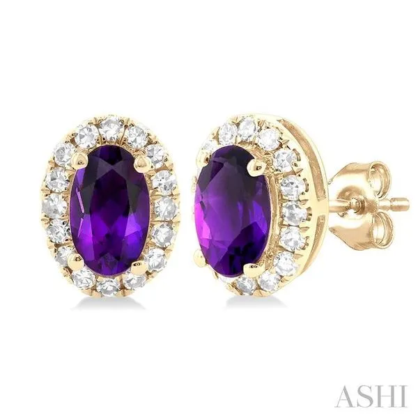 5x3 MM Oval Shape Amethyst and 1/8 Ctw Single Cut Diamond Halo Semi-Precious Stud Earrings in 10K Yellow Gold Hart's Jewelers Grants Pass, OR
