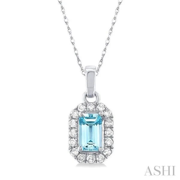 5x3 MM Octagonal Shape Aquamarine and 1/20 Ctw Single Cut Diamond Halo Semi-Precious Pendant with Chain in 14K White Gold Hart's Jewelers Grants Pass, OR