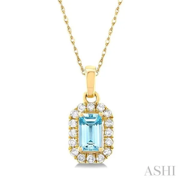 5x3 MM Octagonal Shape Aquamarine and 1/20 Ctw Single Cut Diamond Halo Semi-Precious Pendant with Chain in 14K Yellow Gold Hart's Jewelers Grants Pass, OR