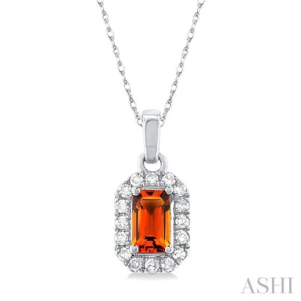 5x3 MM Octagonal Shape Citrine and 1/20 Ctw Single Cut Diamond Halo Semi-Precious Pendant with Chain in 14K White Gold Hart's Jewelers Grants Pass, OR