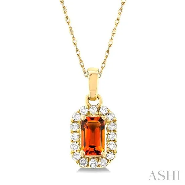 5x3 MM Octagonal Shape Citrine and 1/20 Ctw Single Cut Diamond Halo Semi-Precious Pendant with Chain in 14K Yellow Gold Hart's Jewelers Grants Pass, OR