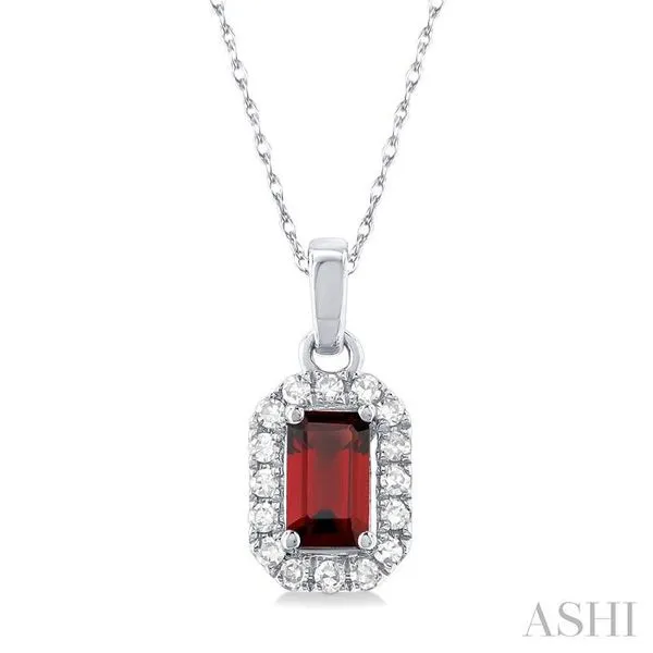 5x3 MM Octagonal Shape Garnet and 1/20 Ctw Single Cut Diamond Halo Semi-Precious Pendant with Chain in 14K White Gold Hart's Jewelers Grants Pass, OR