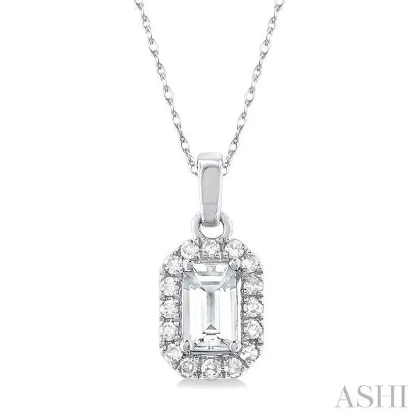 5x3 MM Octagonal Shape White Topaz and 1/20 Ctw Single Cut Diamond Halo Semi-Precious Pendant with Chain in 14K White Gold Hart's Jewelers Grants Pass, OR