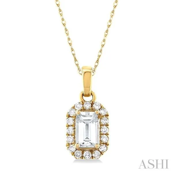 5x3 MM Octagonal Shape White Topaz and 1/20 Ctw Single Cut Diamond Halo Semi-Precious Pendant with Chain in 14K Yellow Gold Hart's Jewelers Grants Pass, OR