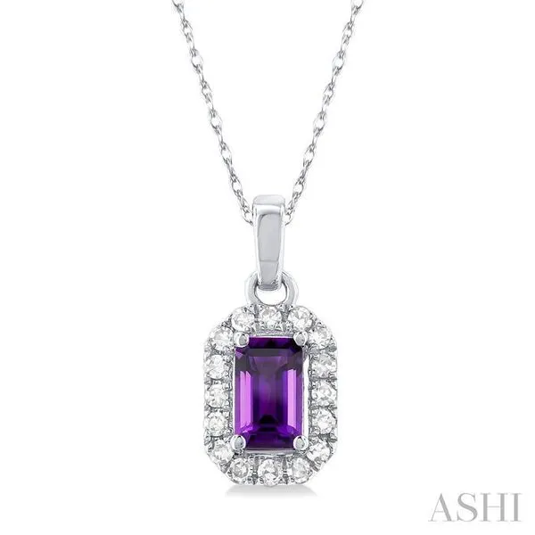 5x3 MM Octagonal Shape Amethyst and 1/20 Ctw Single Cut Diamond Halo Semi-Precious Pendant with Chain in 10K White Gold Hart's Jewelers Grants Pass, OR