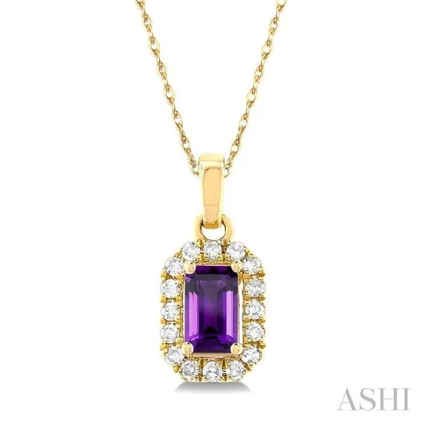 5x3 MM Octagonal Shape Amethyst and 1/20 Ctw Single Cut Diamond Halo Semi-Precious Pendant with Chain in 10K Yellow Gold Hart's Jewelers Grants Pass, OR