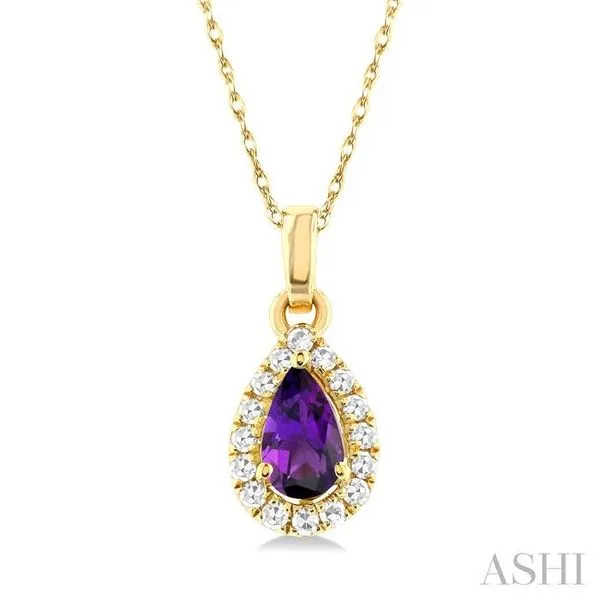 5x3 MM Pear Shape Amethyst and 1/20 Ctw Single Cut Diamond Halo Semi-Precious Pendant with Chain in 10K Yellow Gold Hart's Jewelers Grants Pass, OR