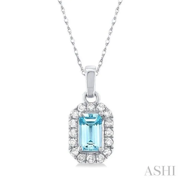5x3 MM Octagonal Shape Aquamarine and 1/20 Ctw Single Cut Diamond Halo Semi-Precious Pendant with Chain in 10K White Gold Hart's Jewelers Grants Pass, OR