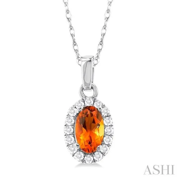 5x3 MM Oval Shape Citrine and 1/20 Ctw Single Cut Diamond Halo Semi-Precious Pendant with Chain in 10K White Gold Hart's Jewelers Grants Pass, OR