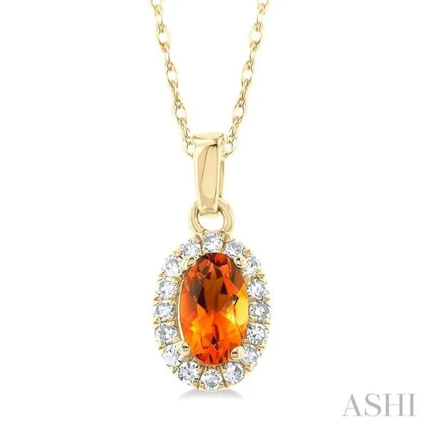 5x3 MM Oval Shape Citrine and 1/20 Ctw Single Cut Diamond Halo Semi-Precious Pendant with Chain in 10K Yellow Gold Hart's Jewelers Grants Pass, OR