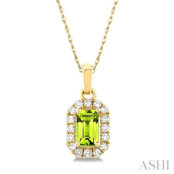 5x3 MM Octagonal Shape Peridot and 1/20 Ctw Single Cut Diamond Halo Semi-Precious Pendant with Chain in 10K Yellow Gold Hart's Jewelers Grants Pass, OR