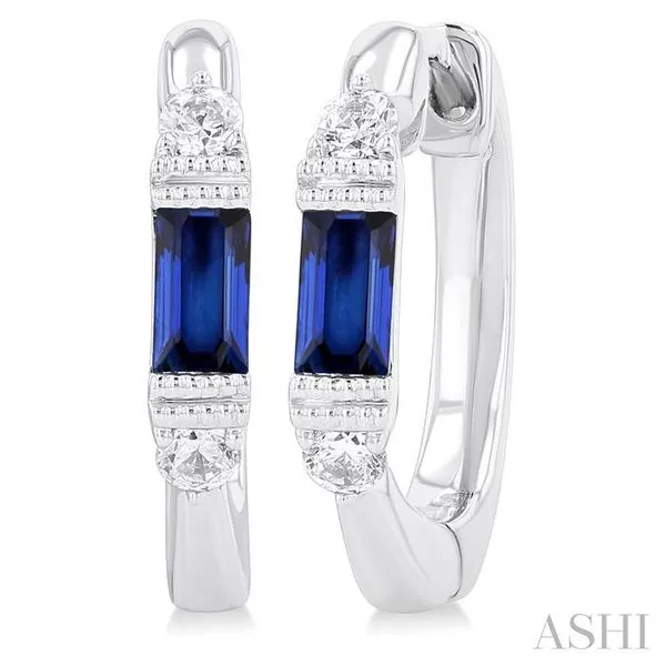 4X2 MM Baguette Cut Sapphire and 1/10 Ctw Round Cut Diamond Precious Hoop Earring in 10K White Gold Hart's Jewelers Grants Pass, OR