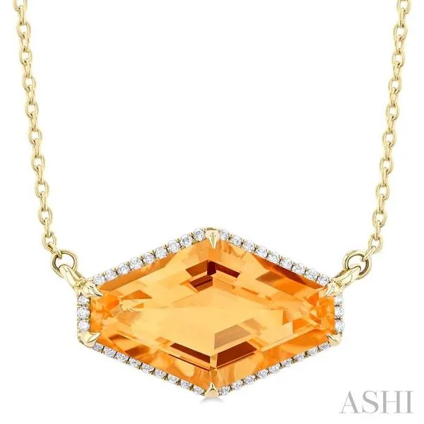 16x10 MM Hexagon Shape Citrine and 1/10 Ctw Round Cut Diamond Halo Semi-Precious Pendant With Chain in 14K Yellow Gold Hart's Jewelers Grants Pass, OR