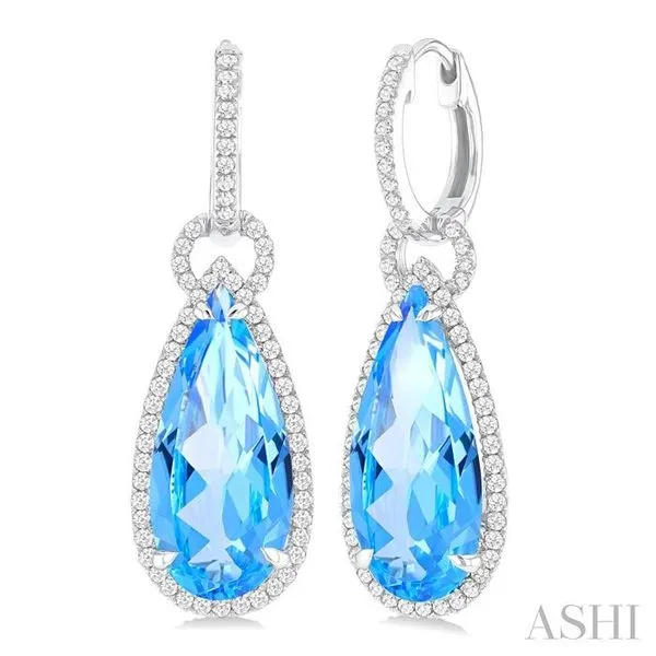 18X8 MM Pear Cut Blue Topaz and 5/8 Ctw Round Cut Diamond Halo Semi-Precious Earrings in 14K White Gold Hart's Jewelers Grants Pass, OR