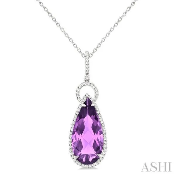 22X10 MM Pear Cut Amethyst and 1/3 Ctw Round Cut Diamond Halo Semi-Precious Pendant With Chain in 14K White Gold Hart's Jewelers Grants Pass, OR