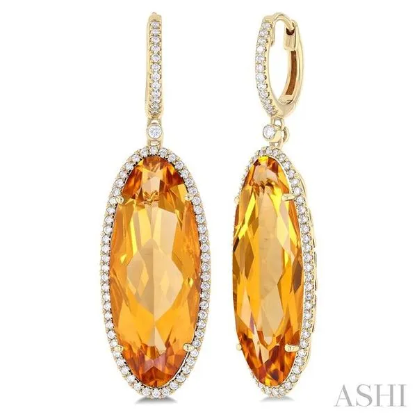 20x8 MM Oval Cut Citrine and 1/2 Ctw Round Cut Diamond Halo Semi-Precious Earrings in 14K Yellow Gold Hart's Jewelers Grants Pass, OR