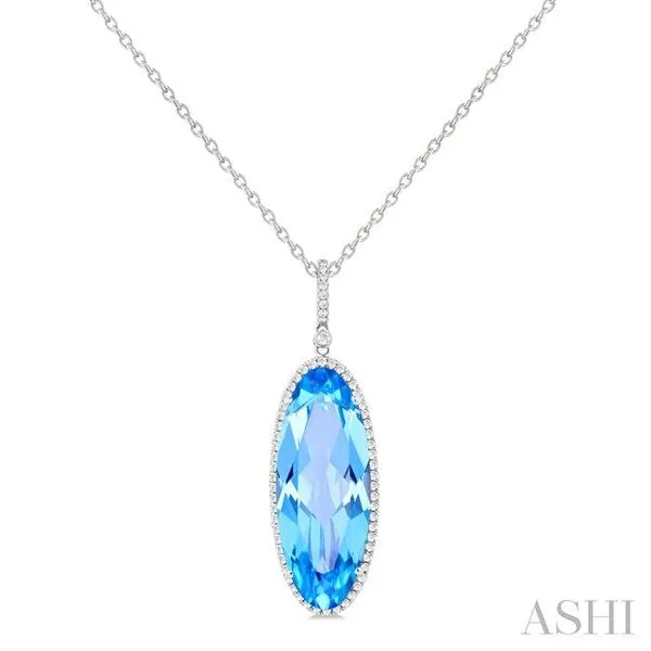 26x10 MM Oval Cut Blue Topaz and 1/3 Ctw Round Cut Diamond Semi-Precious Pendant With Chain in 14K White Gold Hart's Jewelers Grants Pass, OR