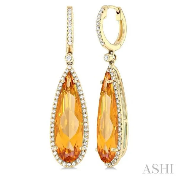 23x7 MM Pear Shape Citrine and 3/8 Ctw Round Cut Diamond Halo Semi-Precious Earrings in 14K Yellow Gold Hart's Jewelers Grants Pass, OR