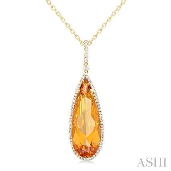 26x9 MM Pear Cut Citrine and 1/4 Ctw Round Cut Diamond Halo Semi-Precious Pendant With Chain in 14K Yellow Gold Hart's Jewelers Grants Pass, OR