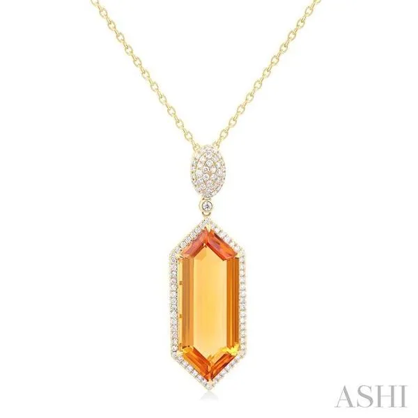 26x10 MM Hexagon Shape Citrine and 1/2 Ctw Round Cut Diamond Halo Semi-Precious Pendant With Chain in 14K Yellow Gold Hart's Jewelers Grants Pass, OR