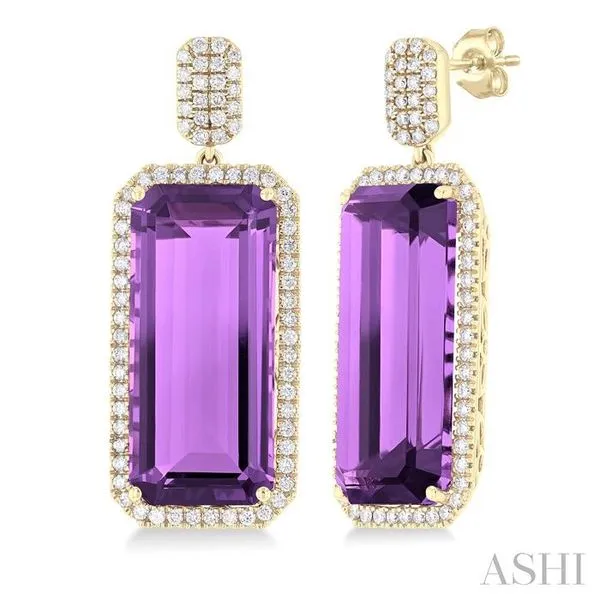 22x10 MM Emerald Cut Amethyst and 7/8 Ctw Round Cut Diamond Halo Semi-Precious Earrings in 14K Yellow Gold Hart's Jewelers Grants Pass, OR