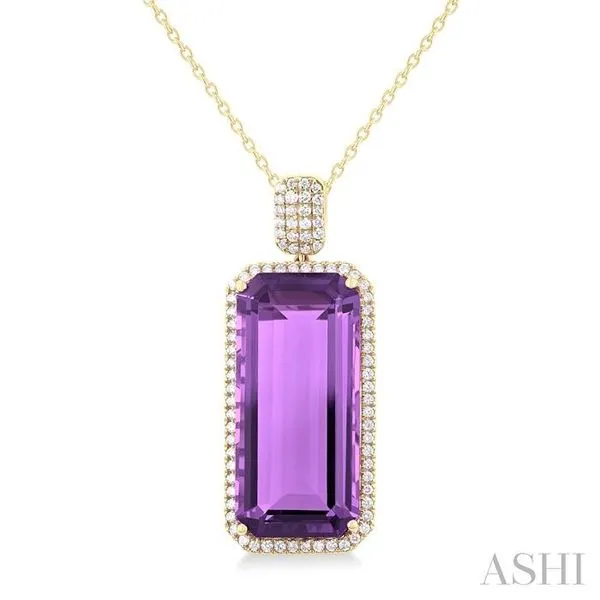 26X12 MM Emerald Cut Amethyst and 1/2 Ctw Round Cut Diamond Halo Semi-Precious Pendant With Chain in 14K Yellow Gold Hart's Jewelers Grants Pass, OR