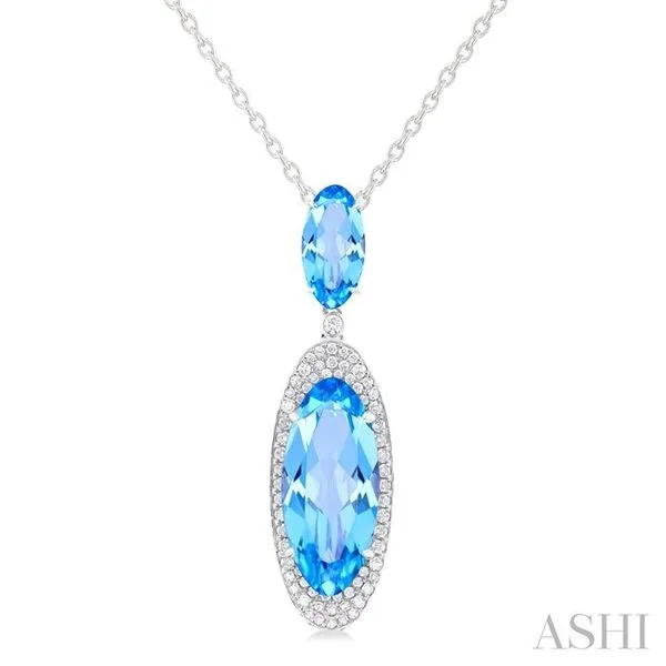 18x8 MM & 10x5 MM Oval Cut Blue Topaz and 1/3 Ctw Round Cut Diamond Halo Semi-Precious Pendant With Chain in 14K White Gold Hart's Jewelers Grants Pass, OR