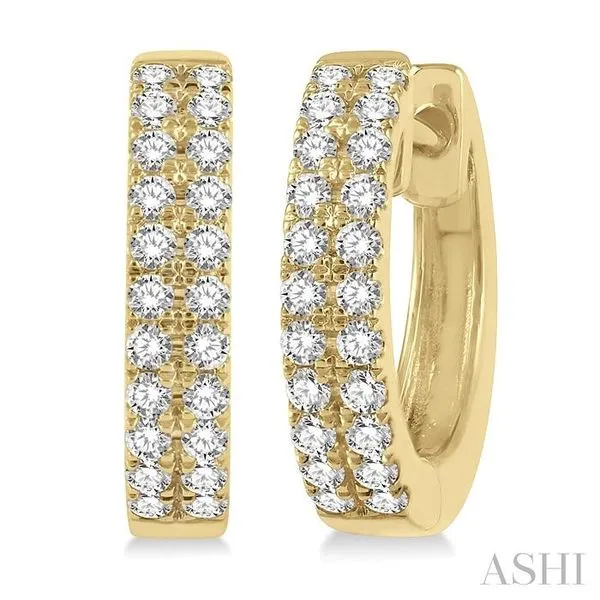 1/3 Ctw Twin Row Round Cut Diamond Petite Fashion Huggie Earrings in 14K Yellow Gold Hart's Jewelers Grants Pass, OR