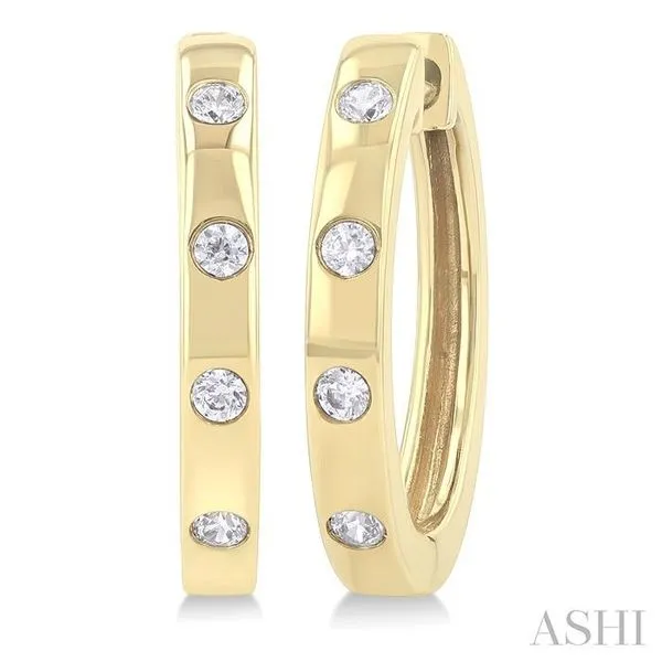 1/6 Ctw Flush Bezel Set Diamond Fashion Hoop Earring in 10K Yellow Gold Hart's Jewelers Grants Pass, OR