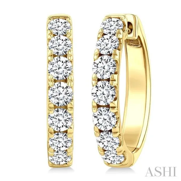 1 1/2 Ctw Round Cut Diamond Fashion Hoop Earring in 14K Yellow Gold Hart's Jewelers Grants Pass, OR