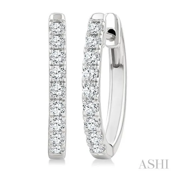 1/2 Ctw Round Cut Diamond Hoop Earrings in 14K White gold Hart's Jewelers Grants Pass, OR