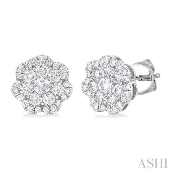 3/4 Ctw Flower Pattern Round Cut Diamond Fashion Stud Earrings in 14K White Gold Hart's Jewelers Grants Pass, OR